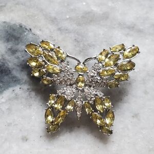 Elegant Silver and Yellow Butterfly Brooch